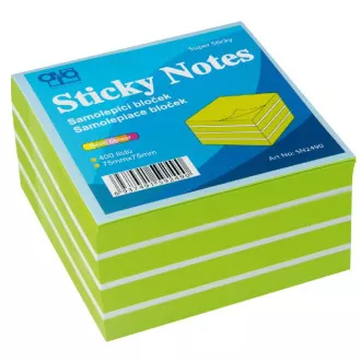 Bloček samolepící 75x75mm zeleno-bílý neon 400 listů Auro Bloček samolepící 75x75mm zeleno-bílý neon 400 listů Auro