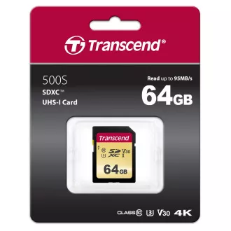 TRANSCEND SDXC karta 64GB 500S, UHS-I U3 V30 (R:95/W:50 MB/s) TRANSCEND SDXC karta 64GB 500S, UHS-I U3 V30 (R:95/W:50 MB/s)