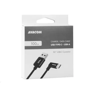 Datový a nabíjecí kabel USB - USB Type-C, 100cm, konektor v úhlu 90°, černý