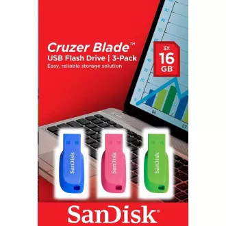 SanDisk Flash Disk 16GB Cruzer Blade (3-pack, 3x 16GB) USB 2.0, modrá, zelená, růžová