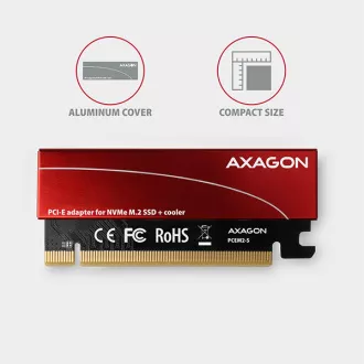 AXAGON PCEM2-S, PCIe x16 - M.2 NVMe M-key slot adaptér, kovový kryt pro pasivní chlazení AXAGON PCEM2-S, PCIe x16 - M.2 NVMe M-key slot adaptér, kovový kryt pro pasivní chlazení