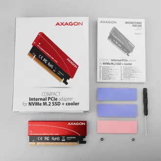 AXAGON PCEM2-S, PCIe x16 - M.2 NVMe M-key slot adaptér, kovový kryt pro pasivní chlazení AXAGON PCEM2-S, PCIe x16 - M.2 NVMe M-key slot adaptér, kovový kryt pro pasivní chlazení