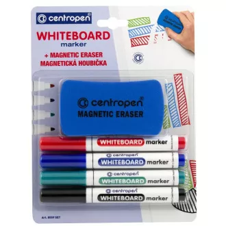 Značkovač Centropen 8559/4 + houbička na bílé tabule 4 barvy válcový hrot 2,5mm Značkovač Centropen 8559/4 + houbička na bílé tabule 4 barvy válcový hrot 2,5mm