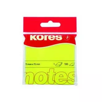 Bloček samolepící 75x75mm žlutý neon 100 listů Kores Bloček samolepící 75x75mm žlutý neon 100 listů Kores