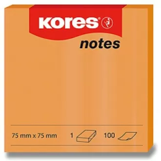 Bloček samolepící 75x75mm oranžový neon 100 listů Kores Bloček samolepící 75x75mm oranžový neon 100 listů Kores