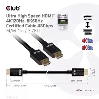 Club3D Kabel Ultra Rychlý HDMI™ Certifikovaný 4K 8K60Hz 48Gbps (M/M), 1m, 30 AWG Club3D Kabel Ultra Rychlý HDMI™ Certifikovaný 4K 8K60Hz 48Gbps (M/M), 1m, 30 AWG