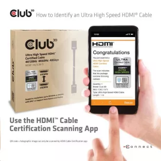 Club3D Kabel Ultra Rychlý HDMI™ Certifikovaný 4K 8K60Hz 48Gbps (M/M), 1m, 30 AWG Club3D Kabel Ultra Rychlý HDMI™ Certifikovaný 4K 8K60Hz 48Gbps (M/M), 1m, 30 AWG