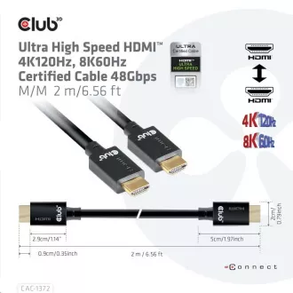Club3D Kabel Ultra Rychlý HDMI™ Certifikovaný HDMI™ 4K120Hz, 8K60Hz, 2m, 28 AWG Club3D Kabel Ultra Rychlý HDMI™ Certifikovaný HDMI™ 4K120Hz, 8K60Hz, 2m, 28 AWG