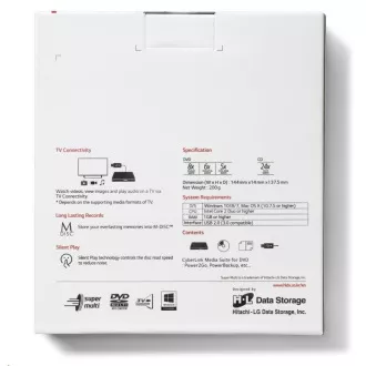 HITACHI LG - externí mechanika DVD-W/CD-RW/DVD±R/±RW/RAM GP60NW60, Slim, White, box+SW HITACHI LG - externí mechanika DVD-W/CD-RW/DVD±R/±RW/RAM GP60NW60, Slim, White, box+SW