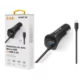 Aligator nabíječka do auta Turbo charge, 12/24 V, 2, 4 A, microUSB, 1x USB výstup, černá Aligator nabíječka do auta Turbo charge, 12/24 V, 2, 4 A, microUSB, 1x USB výstup, černá