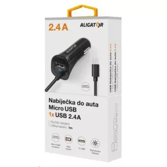 Aligator nabíječka do auta Turbo charge, 12/24 V, 2, 4 A, microUSB, 1x USB výstup, černá Aligator nabíječka do auta Turbo charge, 12/24 V, 2, 4 A, microUSB, 1x USB výstup, černá