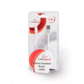 GEMBIRD Kabel USB 2.0 Lightning (IP5 a vyšší) nabíjecí a synchronizační kabel, opletený, 1, 8m, stříbrný, blis GEMBIRD Kabel USB 2.0 Lightning (IP5 a vyšší) nabíjecí a synchronizační kabel, opletený, 1, 8m, stříbrný, blis