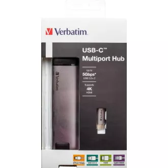 VERBATIM Dokovací stanice USB-C 5v1, 1xHDMI, 1xSB-C, 2xUSB, 1xRJ45, šedá VERBATIM Dokovací stanice USB-C 5v1, 1xHDMI, 1xSB-C, 2xUSB, 1xRJ45, šedá