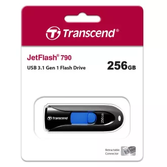 TRANSCEND Flash Disk 256GB JetFlash®790, USB 3.1 (R:100/W:40 MB/s) černá/modrá TRANSCEND Flash Disk 256GB JetFlash®790, USB 3.1 (R:100/W:40 MB/s) černá/modrá