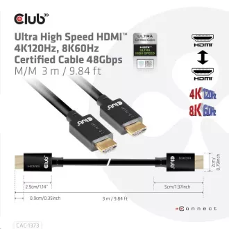 Club3D Kabel Ultra Rychlý HDMI™ Certifikovaný, 4K 120Hz, 8K60Hz, 48Gbps M/M, 3m, 28 AWG