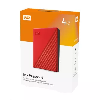 WD My Passport Portable 4TB, Externí HDD, USB 3.0, červená WD My Passport Portable 4TB, Externí HDD, USB 3.0, červená