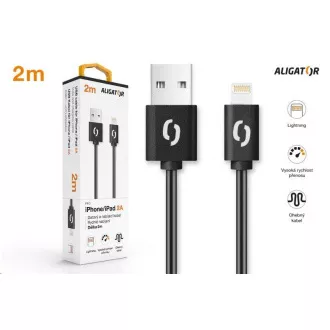 Aligator datový a nabíjecí kabel, konektor Lightning, 2A, 2m, černá