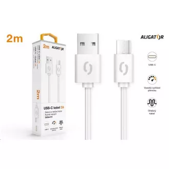 Aligator datový a nabíjecí kabel, konektor USB-C, 2A, 2m, bílá Aligator datový a nabíjecí kabel, konektor USB-C, 2A, 2m, bílá