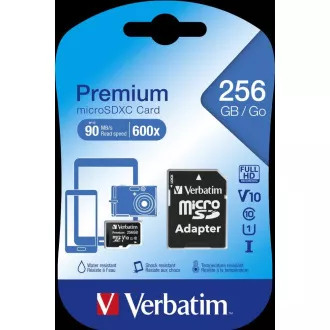 VERBATIM MicroSDXC karta 256GB Premium, U1 + adaptér VERBATIM MicroSDXC karta 256GB Premium, U1 + adaptér