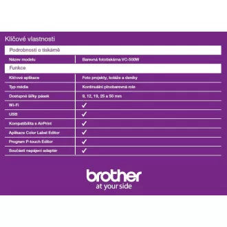 BROTHER tiskárna štítků FOTO - VC500W - WIFI, USB, COLOR bez potřeby inkoustu - Integrovaný odstřih