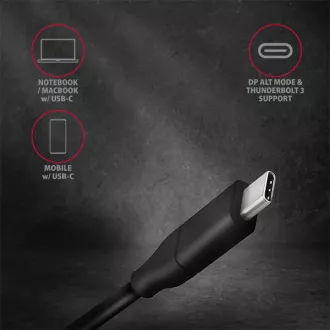AXAGON RVC-DPC, USB-C -> DisplayPort redukce / kabel 1.8m, 4K/60Hz AXAGON RVC-DPC, USB-C -> DisplayPort redukce / kabel 1.8m, 4K/60Hz