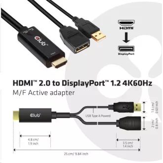 Club3D adaptér aktivní HDMI na DisplayPort 4K60Hz, M/F Club3D adaptér aktivní HDMI na DisplayPort 4K60Hz, M/F