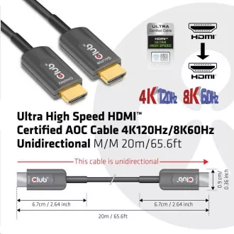 Club3D Kabel prodlužovací Ultra Rychlý HDMI™ Certifikovaný AOC kabel 8K60Hz (M/M), 4K120Hz, 20m, černá