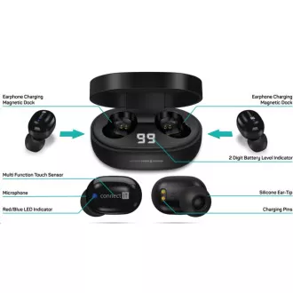 CONNECT IT True Wireless SensorTouch sluchátka do uší s mikrofonem, černá CONNECT IT True Wireless SensorTouch sluchátka do uší s mikrofonem, černá