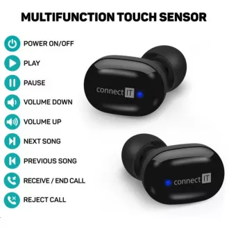 CONNECT IT True Wireless SensorTouch sluchátka do uší s mikrofonem, černá CONNECT IT True Wireless SensorTouch sluchátka do uší s mikrofonem, černá