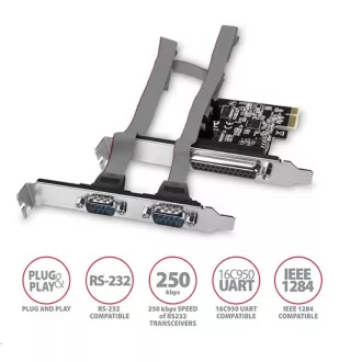 AXAGON PCEA-PSN, PCIe řadič - 1x paralelní (LPT) + 2x sériový port (RS232) 250 kbps, vč. LP AXAGON PCEA-PSN, PCIe řadič - 1x paralelní (LPT) + 2x sériový port (RS232) 250 kbps, vč. LP