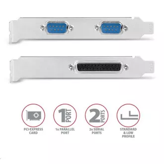 AXAGON PCEA-PSN, PCIe řadič - 1x paralelní (LPT) + 2x sériový port (RS232) 250 kbps, vč. LP AXAGON PCEA-PSN, PCIe řadič - 1x paralelní (LPT) + 2x sériový port (RS232) 250 kbps, vč. LP