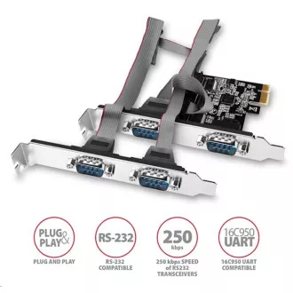 AXAGON PCEA-S4N, PCIe řadič - 4x sériový port (RS232) 250 kbps, vč. LP AXAGON PCEA-S4N, PCIe řadič - 4x sériový port (RS232) 250 kbps, vč. LP