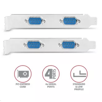 AXAGON PCEA-S4N, PCIe řadič - 4x sériový port (RS232) 250 kbps, vč. LP AXAGON PCEA-S4N, PCIe řadič - 4x sériový port (RS232) 250 kbps, vč. LP