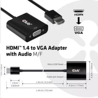 Club3D Adaptér HDMI 1.4 na VGA (M/F), Active with audio Club3D Adaptér HDMI 1.4 na VGA (M/F), Active with audio