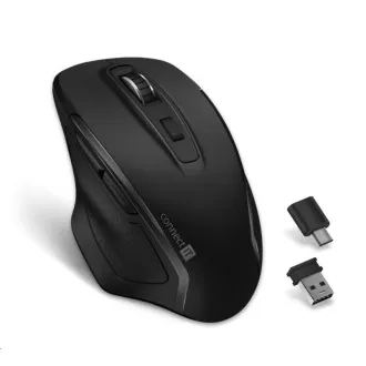 CONNECT IT Dual SmartSwitch bezdrátová optická myš, USB-A, USB-C (+ 1x AA baterie zdarma), černá CONNECT IT Dual SmartSwitch bezdrátová optická myš, USB-A, USB-C (+ 1x AA baterie zdarma), černá