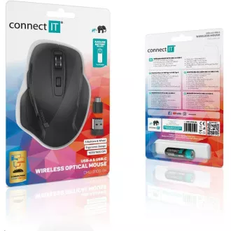 CONNECT IT Dual SmartSwitch bezdrátová optická myš, USB-A, USB-C (+ 1x AA baterie zdarma), černá CONNECT IT Dual SmartSwitch bezdrátová optická myš, USB-A, USB-C (+ 1x AA baterie zdarma), černá