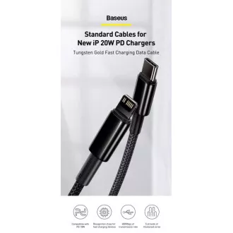 Baseus Tungsten Gold rychlonabíjecí / datový kabel USB-C na Lightning PD 20W 2m, černá Baseus Tungsten Gold rychlonabíjecí / datový kabel USB-C na Lightning PD 20W 2m, černá