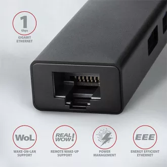 AXAGON HMA-GL3A, USB 3.2 Gen 1 hub, porty 3x USB-A + Gigabit Ethernet, kovový, kabel USB-A 20cm AXAGON HMA-GL3A, USB 3.2 Gen 1 hub, porty 3x USB-A + Gigabit Ethernet, kovový, kabel USB-A 20cm