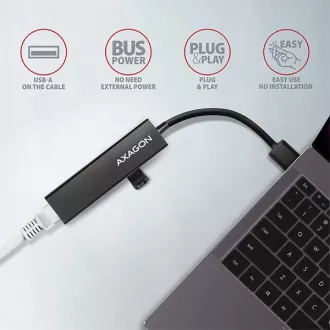 AXAGON HMA-GL3A, USB 3.2 Gen 1 hub, porty 3x USB-A + Gigabit Ethernet, kovový, kabel USB-A 20cm AXAGON HMA-GL3A, USB 3.2 Gen 1 hub, porty 3x USB-A + Gigabit Ethernet, kovový, kabel USB-A 20cm