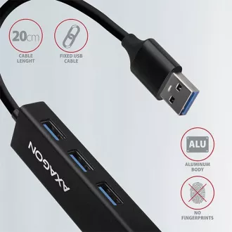 AXAGON HMA-GL3A, USB 3.2 Gen 1 hub, porty 3x USB-A + Gigabit Ethernet, kovový, kabel USB-A 20cm AXAGON HMA-GL3A, USB 3.2 Gen 1 hub, porty 3x USB-A + Gigabit Ethernet, kovový, kabel USB-A 20cm