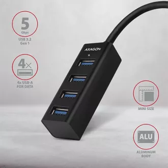 AXAGON HUE-M1A, 4x USB 3.2 Gen 1 MINI hub, kovový, kabel USB-A 20cm AXAGON HUE-M1A, 4x USB 3.2 Gen 1 MINI hub, kovový, kabel USB-A 20cm