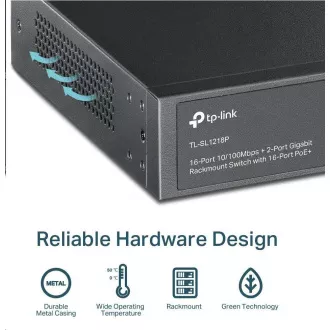 TP-Link CCTV switch TL-SL1218P (16x100Mb/s, 1xGbE uplink, 1xGbE/1xSFP combo uplink, 16xPoE+, 150W)