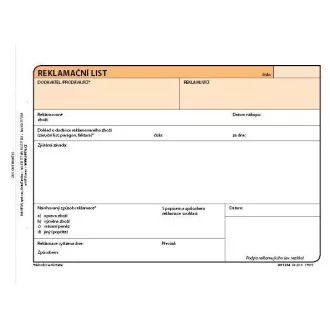 Tiskopis Reklamační list A5 samopropis 100 listů OPTYS Tiskopis Reklamační list A5 samopropis 100 listů OPTYS