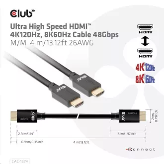 Club3D Kabel Ultra Rychlý HDMI™, 4K120Hz, 8K60Hz Cable 48Gbps (M/M), 28AWG, 4m