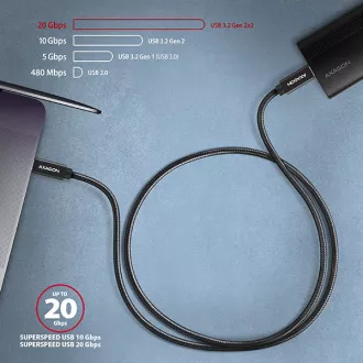 AXAGON BUCM32-CM10AB, SPEED+ kabel USB-C <-> USB-C, 1m, USB 20Gbps, PD 100W 5A, 4k HD, ALU, oplet, černý AXAGON BUCM32-CM10AB, SPEED+ kabel USB-C <-> USB-C, 1m, USB 20Gbps, PD 100W 5A, 4k HD, ALU, oplet, černý