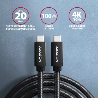 AXAGON BUCM32-CM20AB, SPEED+ kabel USB-C <-> USB-C, 2m, USB 20Gbps, PD 100W 5A, 4k HD, ALU, oplet, černý AXAGON BUCM32-CM20AB, SPEED+ kabel USB-C <-> USB-C, 2m, USB 20Gbps, PD 100W 5A, 4k HD, ALU, oplet, černý