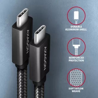 AXAGON BUCM32-CM20AB, SPEED+ kabel USB-C <-> USB-C, 2m, USB 20Gbps, PD 100W 5A, 4k HD, ALU, oplet, černý AXAGON BUCM32-CM20AB, SPEED+ kabel USB-C <-> USB-C, 2m, USB 20Gbps, PD 100W 5A, 4k HD, ALU, oplet, černý
