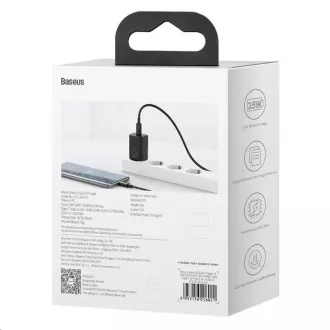 Baseus Super Si rychlonabíječka 1C 25W EU + kabel Type-C/Type-C 3A 1m černá