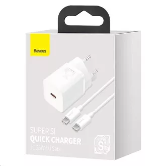 Baseus Super Si rychlonabíječka 1C 25W EU + kabel Type-C/Type-C 3A 1m bílá Baseus Super Si rychlonabíječka 1C 25W EU + kabel Type-C/Type-C 3A 1m bílá