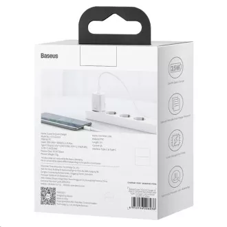 Baseus Super Si rychlonabíječka 1C 25W EU + kabel Type-C/Type-C 3A 1m bílá Baseus Super Si rychlonabíječka 1C 25W EU + kabel Type-C/Type-C 3A 1m bílá